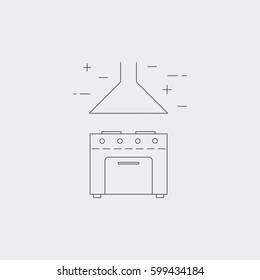 Oven line icon isolated on white background. Stove with filter system. Kitchen equipment.