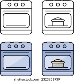 oven line icon set of vector