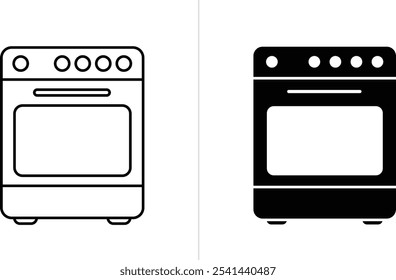 Mit Backofen ausgekleidete und einzelne Ikone. Bearbeitbarer Strich. Vektorgrafik 