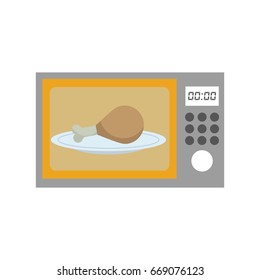 oven microwave with delicious chicken meat icon