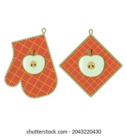 Oven mitt and oven mitt, color isolated vector illustration in the flat style