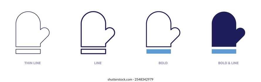 Oven mitt icon in 4 different styles. Thin Line, Line, Bold, and Bold Line. Duotone style. Editable stroke.