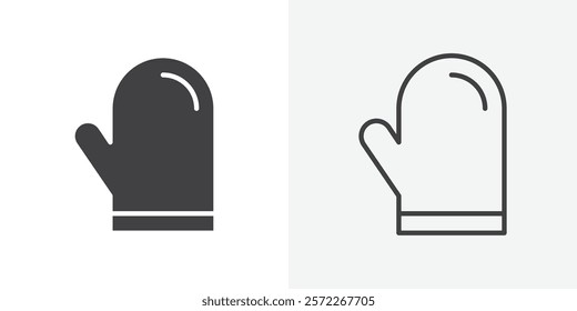 Oven mitt icons. flat and line style set