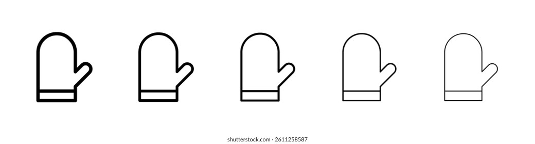 Oven mitt icons vector set in different stroke line style