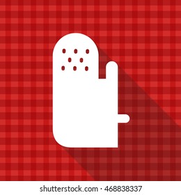 Oven mitt vector icon on red tablecloth texture