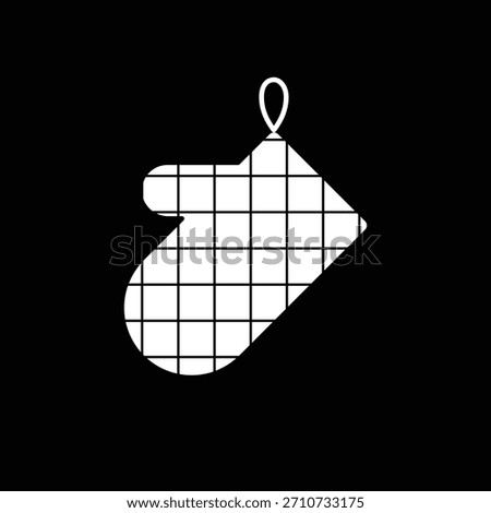 Oven Mitt Vector Icon. White Kitchen Glove with Checkered Grid Pattern on Black Background. Protective Potholder Symbol for Cooking, Baking, and Safety. Flat Design Illustration.