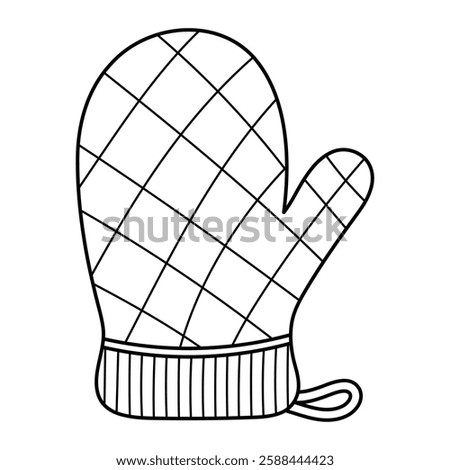 Oven mitt vector illustration. Kitchen glove icon in doodle style. Black outline isolated on white background.