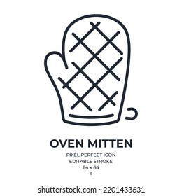 Oven mitten editable stroke outline icon isolated on white background flat vector illustration.