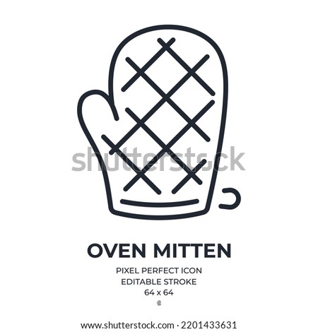 Oven mitten editable stroke outline icon isolated on white background flat vector illustration.