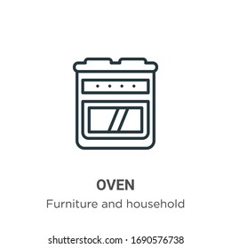 Oven outline vector icon. Thin line black oven icon, flat vector simple element illustration from editable furniture concept isolated stroke on white background