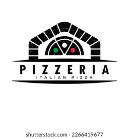 Oven and pizza logo template vector. Luxury pizzeria logotype. Italian pizza flat logo design.