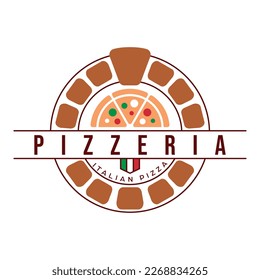 Oven and pizza logo template vector. Luxury pizzeria logotype. Italian pizza flat logo design.