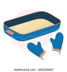 oven pot holder and baking dish. isolated vector picture