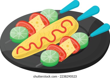 Oven Roasted Corn on the Cob with vegetables concept, vector icon design, Fast Food symbol, Junk food sign, popular inexpensive good taste snacks stock illustration