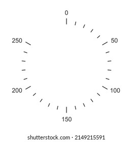 Oven round knob markup template with Celsius temperature gauges. Cooking theme graphic pictogram isolated on white background. Vector outline illustration.