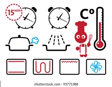 Oven settings and modes signs, icons set