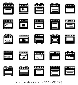 Oven stove furnace fireplace icons set. Simple illustration of 25 oven stove furnace fireplace vector icons for web