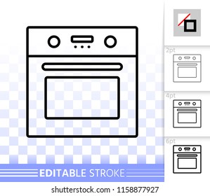 Oven thin line icon. Outline web sign of stove. Kitchen linear pictogram with different stroke width. Kitchen ware simple vector symbol, transparent background. Oven editable stroke icon without fill