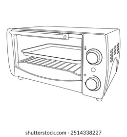 Dibujo de la línea de la parrilla de la tostadora del horno aislado en el fondo blanco.