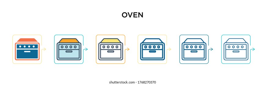 Oven vector icon in 6 different modern styles. Black, two colored oven icons designed in filled, outline, line and stroke style. Vector illustration can be used for web, mobile, ui