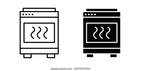 Oven vector icon set black filled and outlined style.