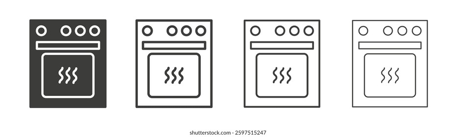 Oven vector icon set in black and white color.