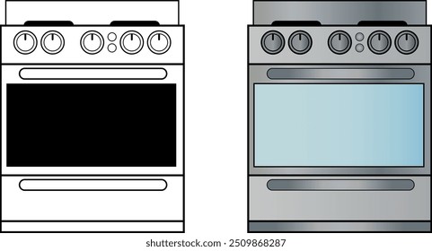 Oven Vector for Website, App, Virtual Store and Brochure. Black and white icon and color version