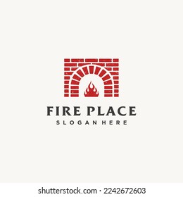 oven wood fire brick rustic logo design icon vector 