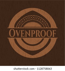 Ovenproof badge with wood background