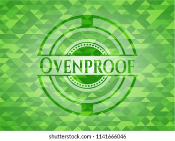Ovenproof green emblem. Mosaic background