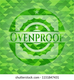 Ovenproof green emblem with triangle mosaic background