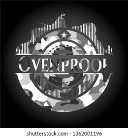 Ovenproof grey camouflaged emblem