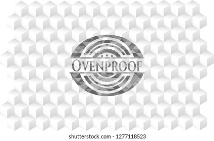 Ovenproof grey emblem. Retro with geometric cube white background