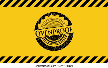 Ovenproof inside warning sign, black grunge emblem. Vector Illustration. Detailed.