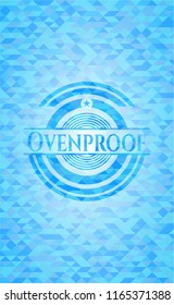 Ovenproof light blue emblem with triangle mosaic background