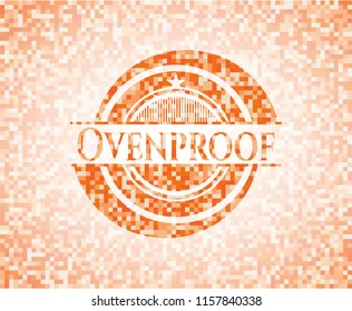 Ovenproof orange tile background illustration. Square geometric mosaic seamless pattern with emblem inside.