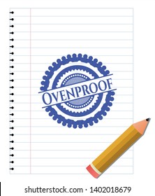 Ovenproof pen strokes emblem. Blue ink. Vector Illustration. Detailed.
