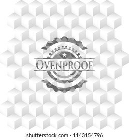 Ovenproof retro style grey emblem with geometric cube white background