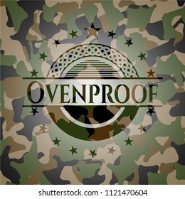 Ovenproof written on a camouflage texture