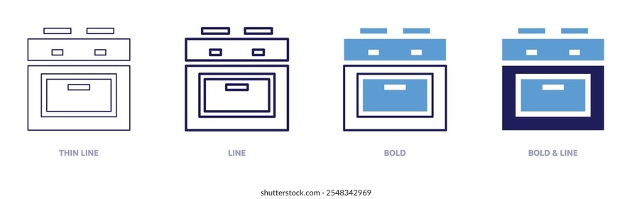 Ovens icon in 4 different styles. Thin Line, Line, Bold, and Bold Line. Duotone style. Editable stroke.