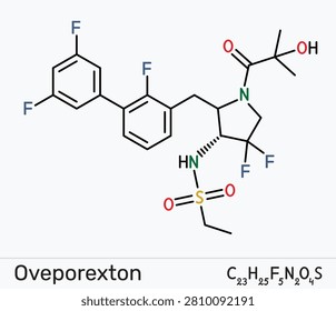 Oveporexton molecule, orexin receptor agonist and wakefulness-promoting agent. For the treatment of narcolepsy types 1 and 2, and idiopathic hypersomnia. Skeletal chemical formula