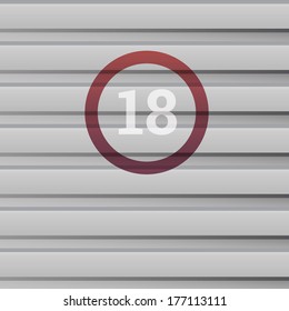 Over "18 years old visitors"  banner or page illustration graphics for adult content icon. Masculine style minimalist cold & solid steel and the red ring, artistic media screenshot composition. 