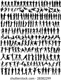 Over 200 detailed editable vector people silhouettes