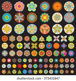 Over 50 beautiful abstract flower icons. Vector floral designs for custom patterns. Collection of different spring and summer flowers. Floral batch.