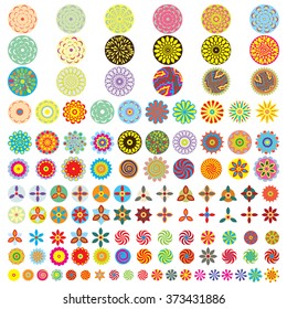 Over 50 beautiful abstract flower icons. Vector floral designs for custom patterns. Collection of different spring and summer flowers. Floral batch.