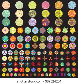Over 50 beautiful abstract flower icons. Vector floral designs for custom patterns. Collection of different spring and summer flowers. Floral batch.