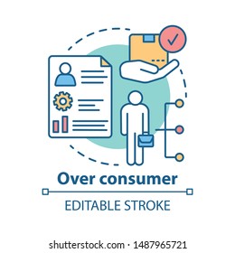 Over consumer concept icon. Increasing goods consumption idea thin line illustration. Buying products. Promotion of customers interests. Vector isolated outline drawing. Editable stroke