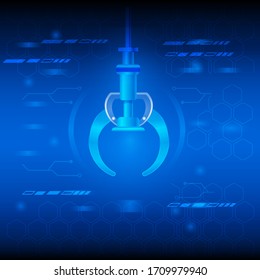 over dark blue neon Digital style and Robotic Claw. science, futuristic, energy technology worldwide network concept. Digital image of light rays, stripes lines with blue light and neon style. vector