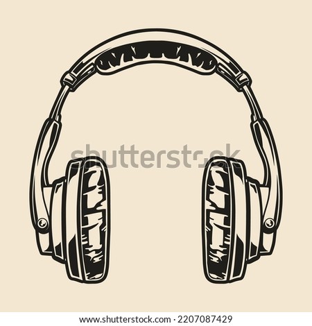 Over ear headset sketch monochrome vintage wireless device for stereo playback of audio files and musical compositions vector illustration
