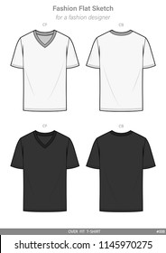 OVER FIT Tee shirt FASHION FLAT SKETCHES technical drawings teck pack Illustrator vector template